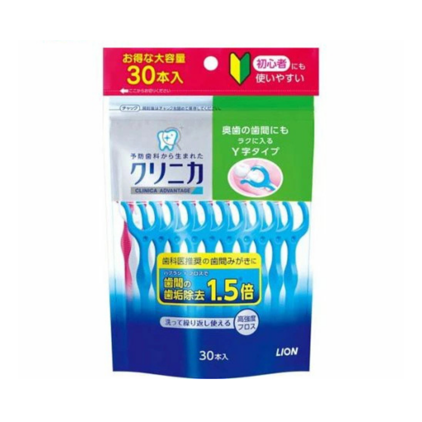 LION Clinica Advantage Y‑Type Dental Floss 30 Picks